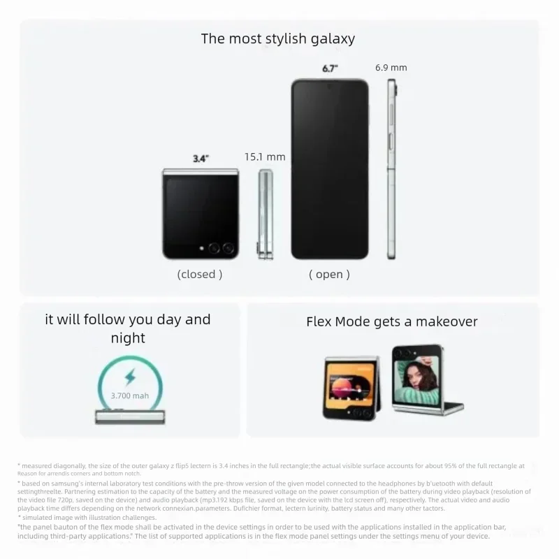 Samsung Galaxy Z Flip 5 5G reconditionné, 6.7 pouces, F731U1, 8 + 256/512 go, AMOLED, débloqué, pliable, Android, excellente condition