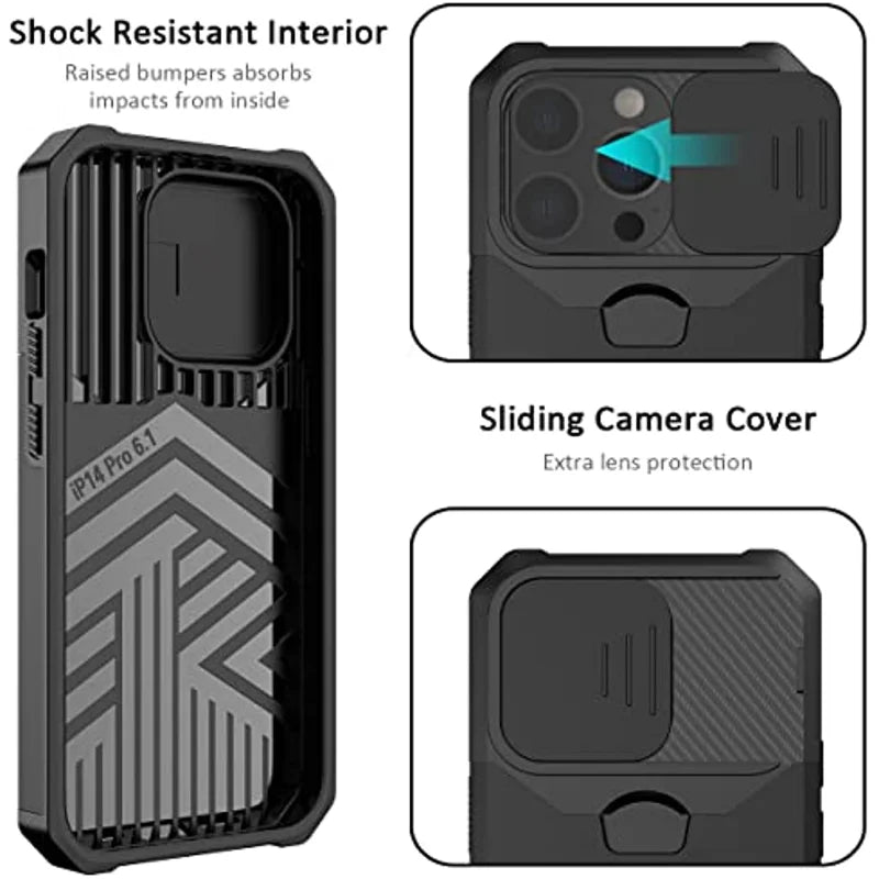 Coque pour iPhone 17,  Pro et Pro Max Protection robuste avec couvercle de caméra coulissant et couvercle à Clip pour carte