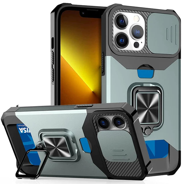 Coque pour iPhone 17,  Pro et Pro Max Protection robuste avec couvercle de caméra coulissant et couvercle à Clip pour carte
