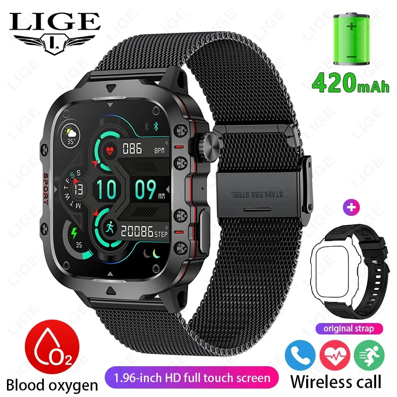 Montre intelligente militaire robuste pour hommes, montres d'extérieur lP68, étanche, 2024 ", voix Al, appel Bluetooth, montre intelligente pour Android LOS, 2.01
