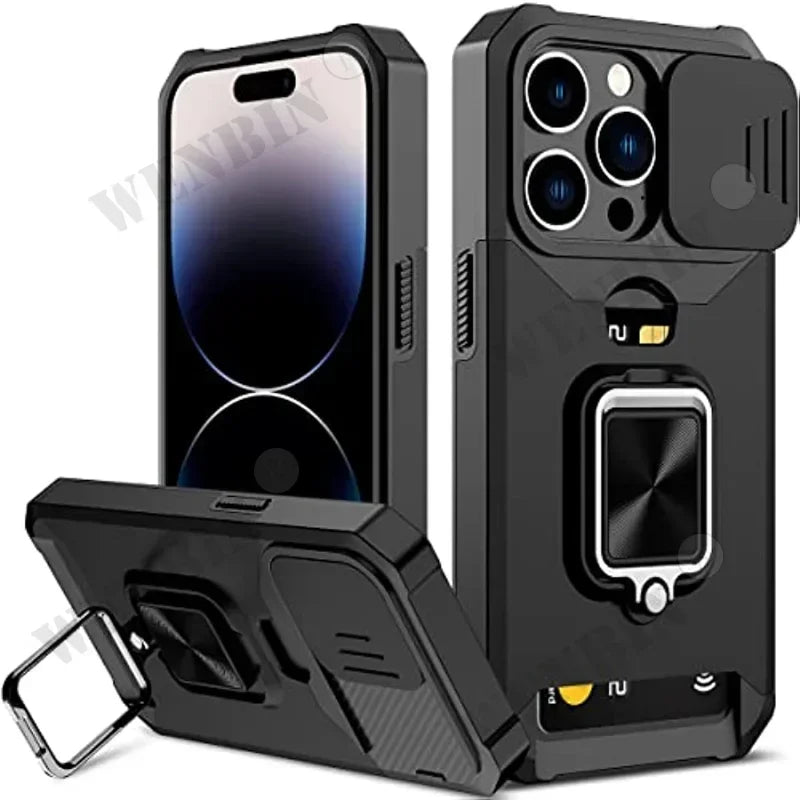 Coque pour iPhone 17,  Pro et Pro Max Protection robuste avec couvercle de caméra coulissant et couvercle à Clip pour carte