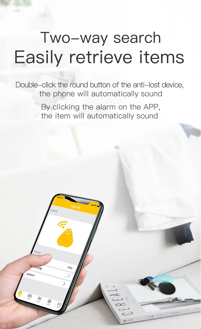 Localisateur d'articles de recherche de clés de traqueur Compatible Bluetooth pour les sacs de clés animaux de compagnie localisateur Anti-perte étiquette rappel d'alarme pour IOS Android