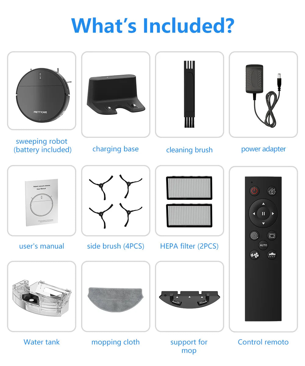 PrettyCare-Aspirateur Robot C2 avec Auto Carpet Boost, Aspirateur de Sol, Aspiration 4000Pa, Alexa, WiFi, App