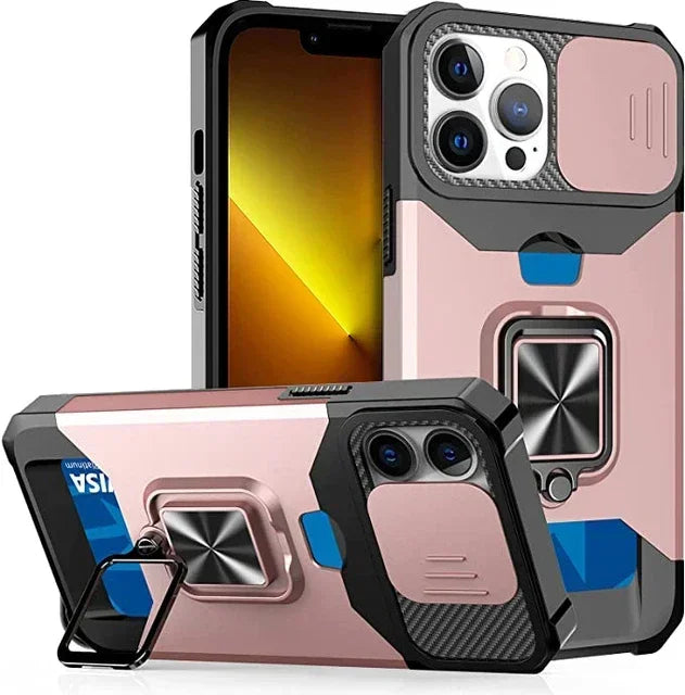 Coque pour iPhone 17,  Pro et Pro Max Protection robuste avec couvercle de caméra coulissant et couvercle à Clip pour carte