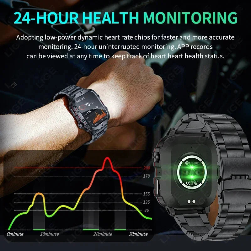 Montre intelligente militaire robuste pour hommes, montres d'extérieur lP68, étanche, 2024 ", voix Al, appel Bluetooth, montre intelligente pour Android LOS, 2.01