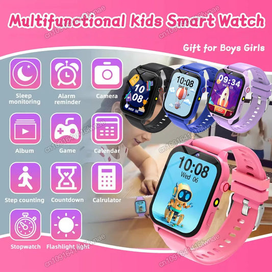Montre connectée pour enfants, écran tactile HD, caméra, 18 jeux, surveillance du sommeil, réveil, calculatrice, cadeau d'anniversaire pour garçon et fille, nouvelle collection 2025