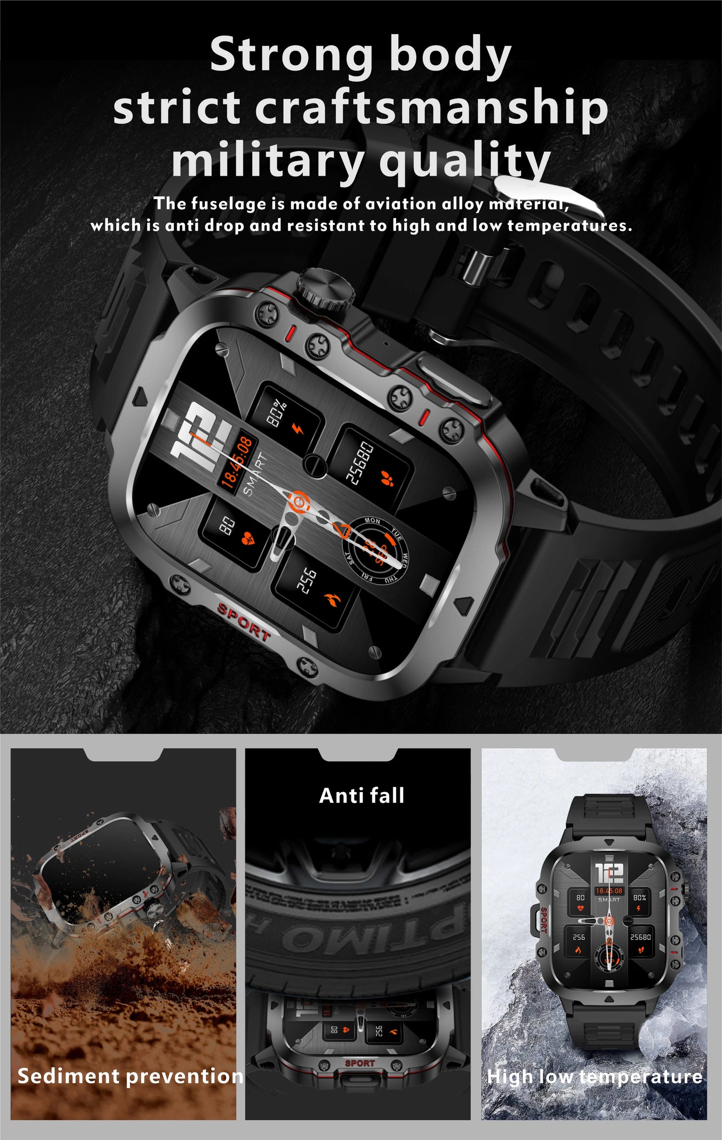 Montre intelligente militaire robuste pour hommes, montres d'extérieur lP68, étanche, 2024 ", voix Al, appel Bluetooth, montre intelligente pour Android LOS, 2.01