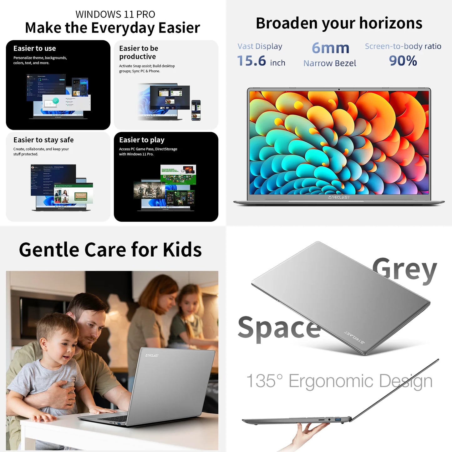 TECLAST-Ordinateur portable F16Pro avec clavier rétro4.2, 15.6 pouces, 16 Go de RAM, 512 Go de SSD, processeur Intel N95, écran IPS FHD 1080P, WiFi 6, BT 5.0, USB 3.2, 38000mWh