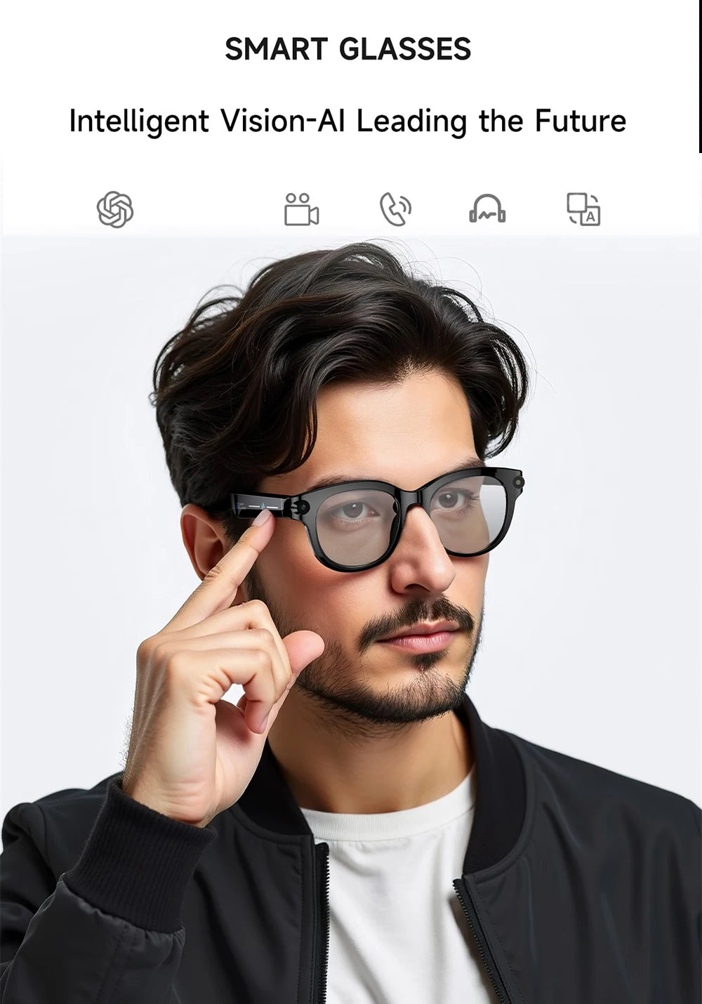 AI lunettes intelligentes traduction en temps réel double caméra Bluetooth appel lunettes de soleil tirer Audio vidéo lecteur de musique multifonctionnel hommes
