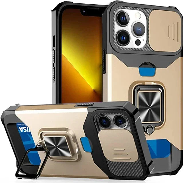 Coque pour iPhone 17,  Pro et Pro Max Protection robuste avec couvercle de caméra coulissant et couvercle à Clip pour carte