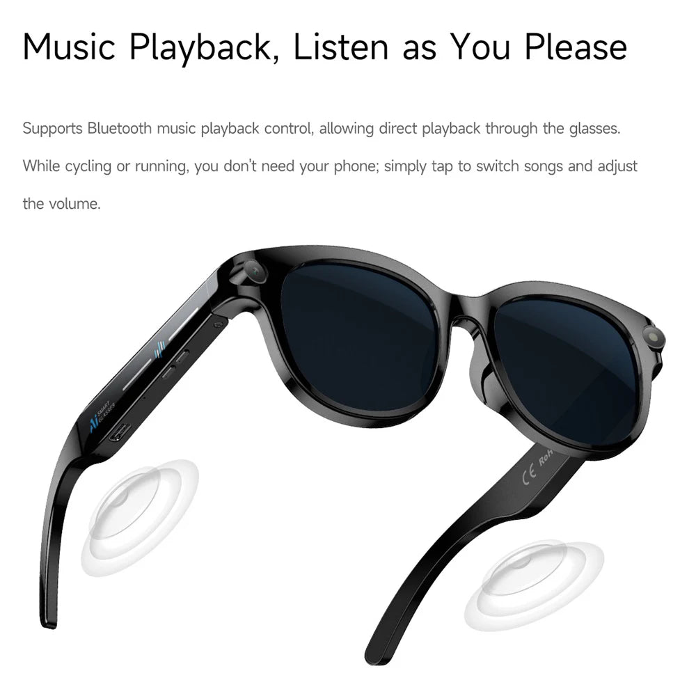 AI lunettes intelligentes traduction en temps réel double caméra Bluetooth appel lunettes de soleil tirer Audio vidéo lecteur de musique multifonctionnel hommes