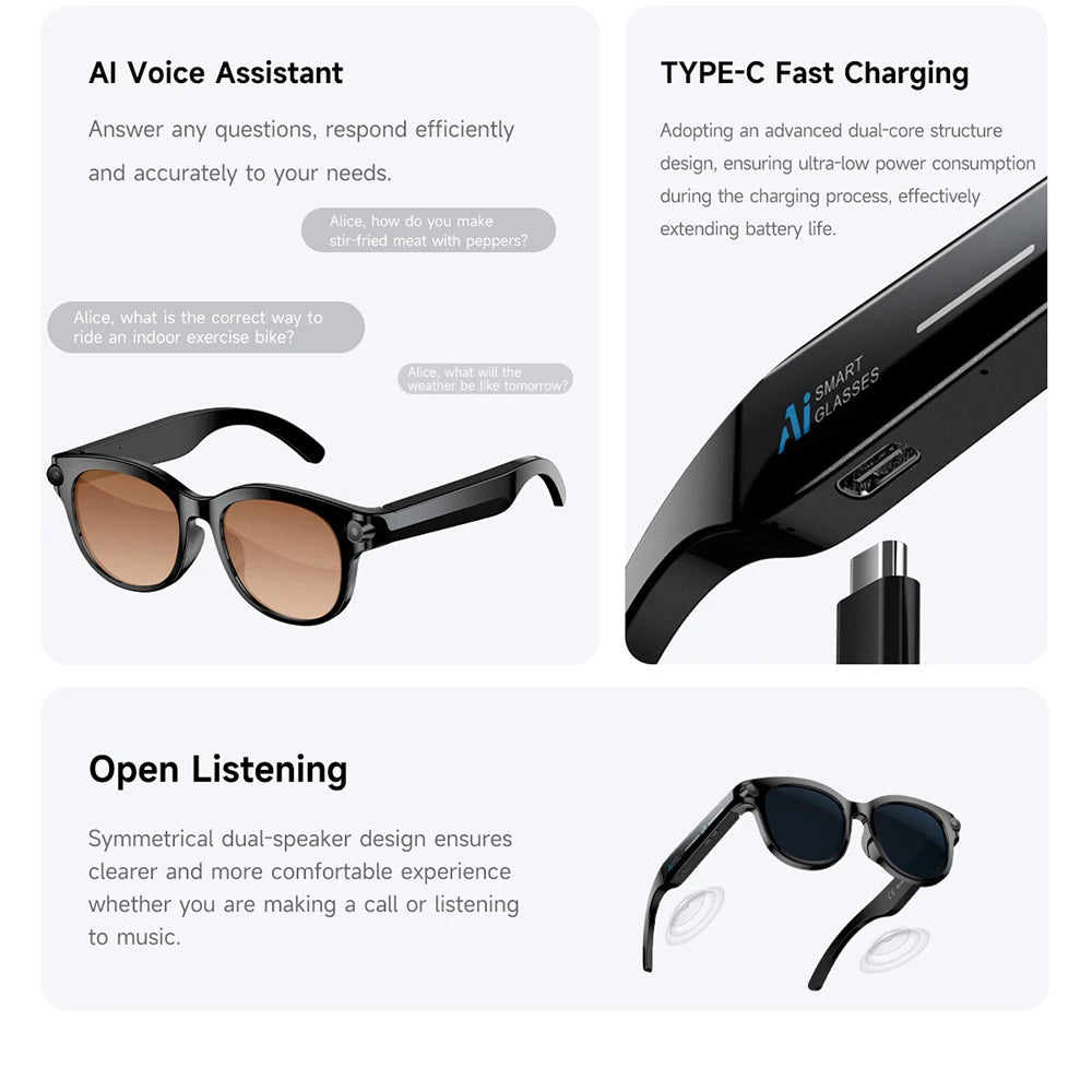AI lunettes intelligentes traduction en temps réel double caméra Bluetooth appel lunettes de soleil tirer Audio vidéo lecteur de musique multifonctionnel hommes