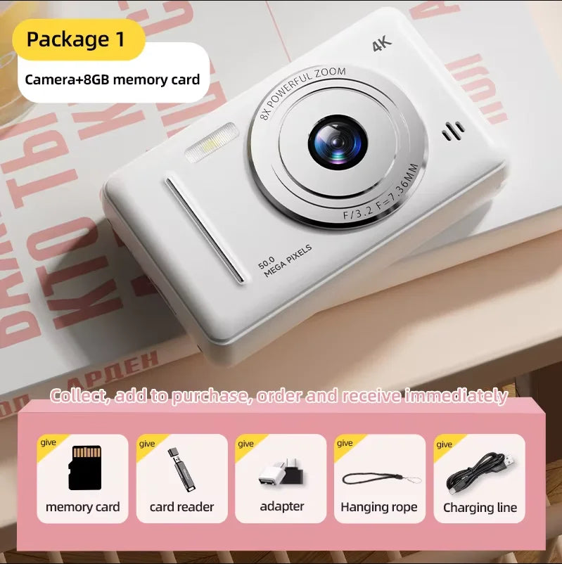 Xiaomi 4K appareil photo numérique rétro CCD Portable carte caméra d'entrée de gamme double caméra Flash 50 millions de Pixels mise au point automatique