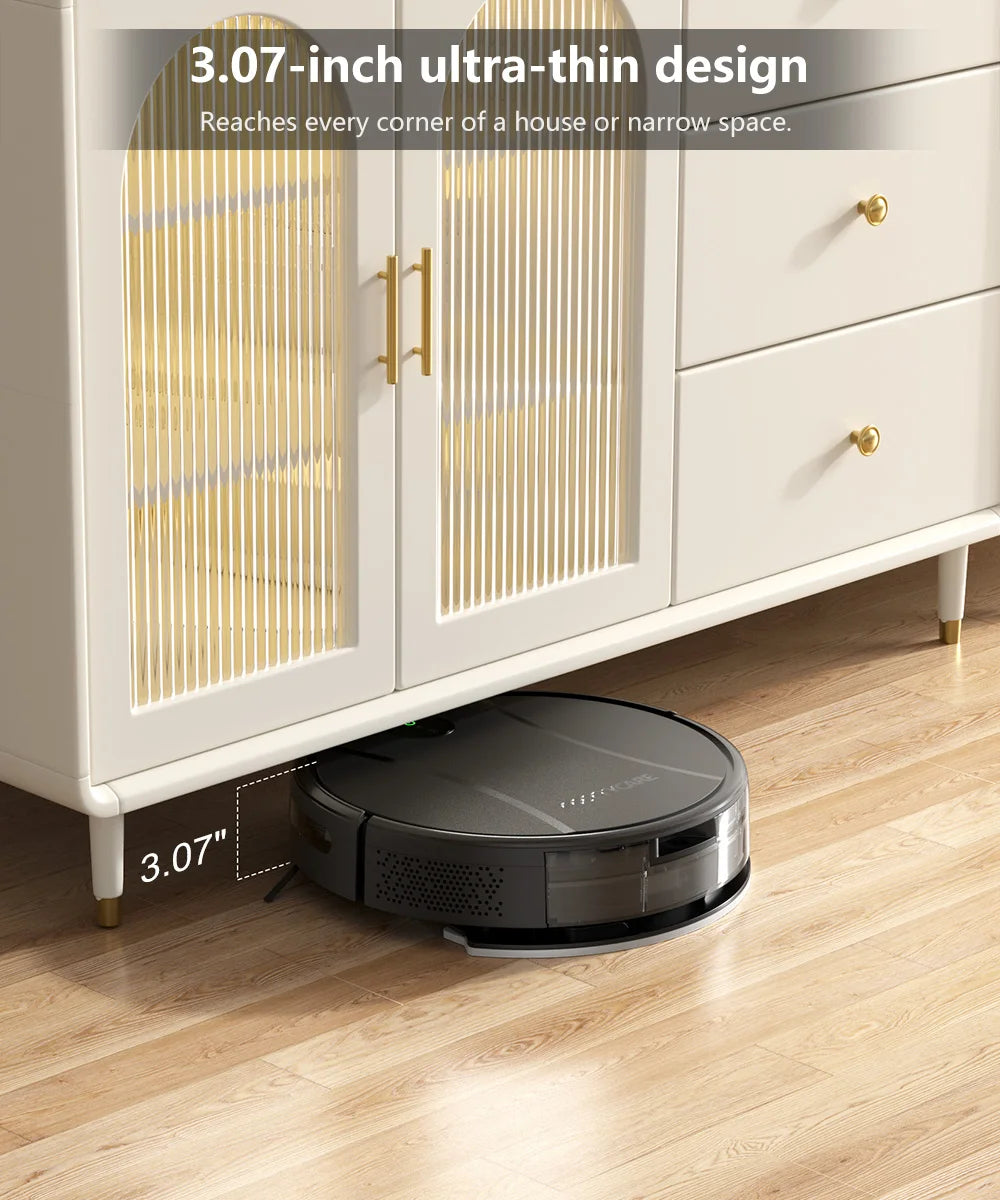 PrettyCare-Aspirateur Robot C2 avec Auto Carpet Boost, Aspirateur de Sol, Aspiration 4000Pa, Alexa, WiFi, App