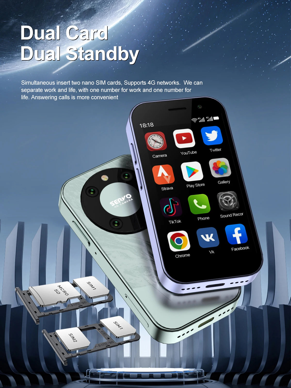 SERVO KING9000, petit téléphone portable Smartphone, écran HD 3.0 ", Android 10.0, réseau 4G, persévérance, 2 Go + 16 Go, 2000mAh,Reconnaissance faciale , mini téléphone portable