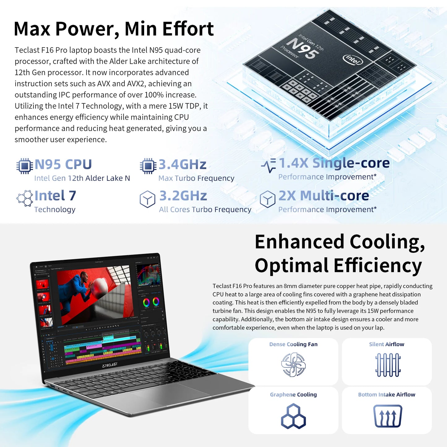 TECLAST-Ordinateur portable F16Pro avec clavier rétro4.2, 15.6 pouces, 16 Go de RAM, 512 Go de SSD, processeur Intel N95, écran IPS FHD 1080P, WiFi 6, BT 5.0, USB 3.2, 38000mWh