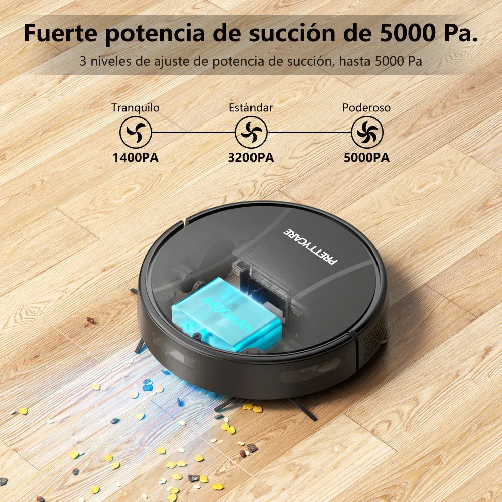 PrettyCare-Aspirateur Robot C2 avec Auto Carpet Boost, Aspirateur de Sol, Aspiration 4000Pa, Alexa, WiFi, App