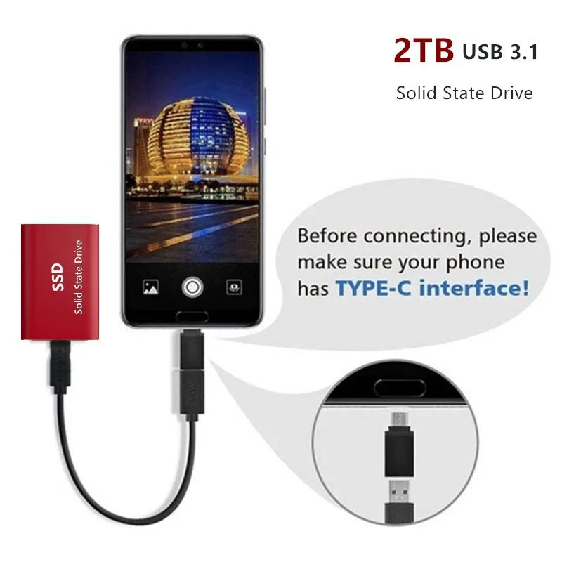 Disque Dur Externe SSD USB 1.8 de Type C de 3.0 Pouces, Capacité de 500 Go, 1 To, 2 To, pour Ordinateur Portable