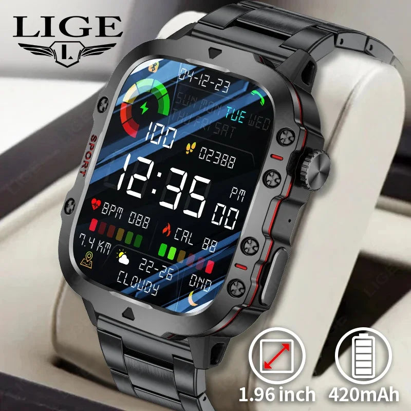 Montre intelligente militaire robuste pour hommes, montres d'extérieur lP68, étanche, 2024 ", voix Al, appel Bluetooth, montre intelligente pour Android LOS, 2.01