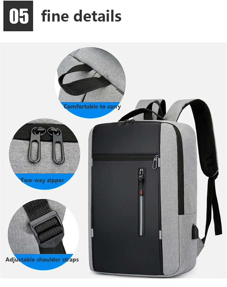 Sac à dos d'affaires étanche pour hommes, sacs à dos d'école USB, sac à dos pour ordinateur portable de 15.6 pouces, sacs à dos de grande capacité pour hommes