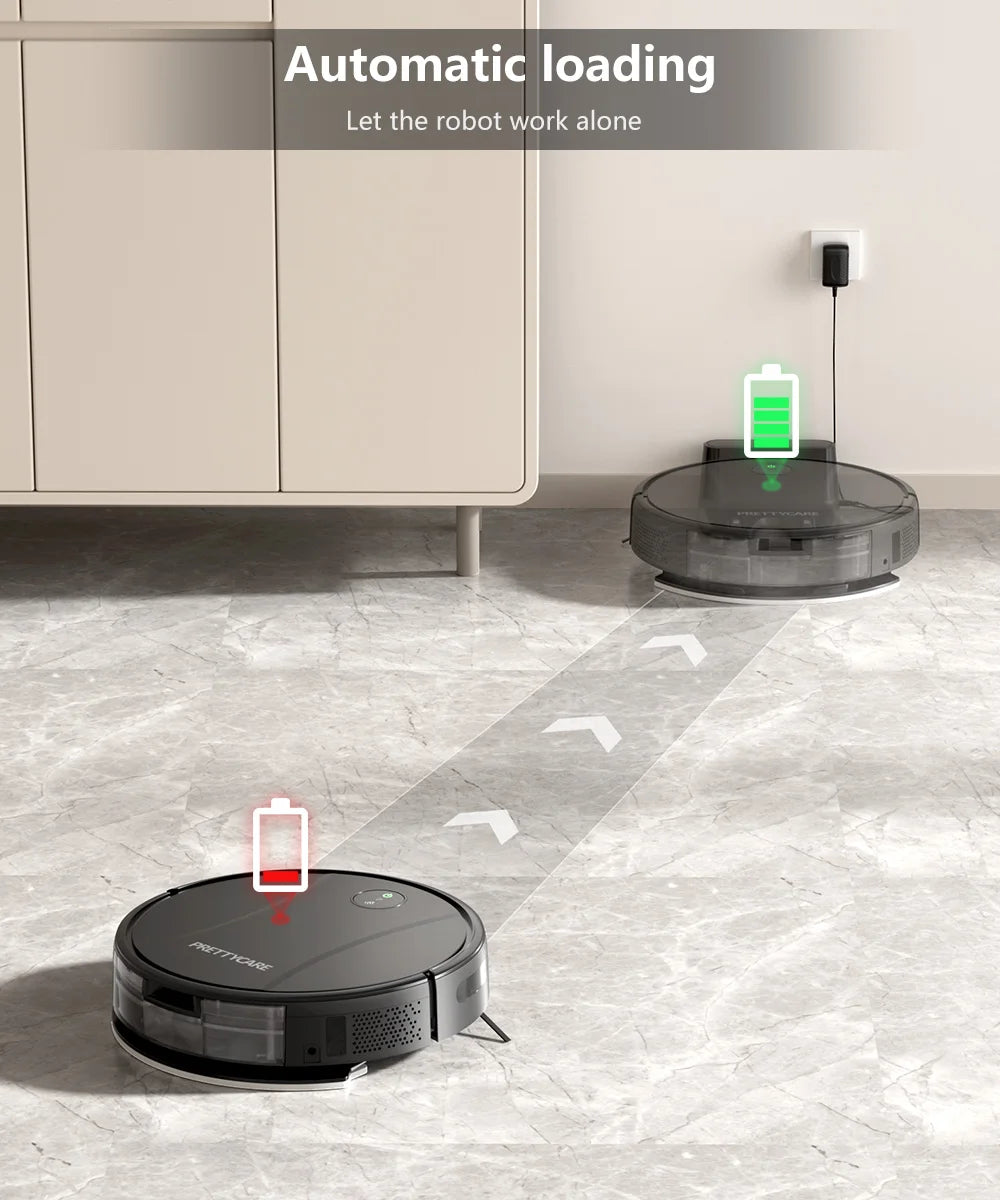 PrettyCare-Aspirateur Robot C2 avec Auto Carpet Boost, Aspirateur de Sol, Aspiration 4000Pa, Alexa, WiFi, App