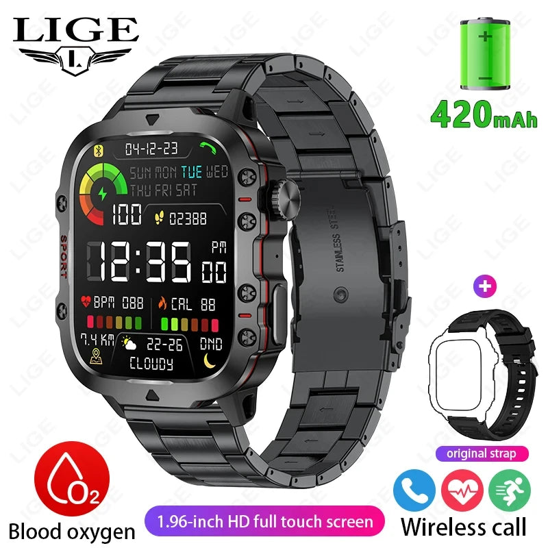 Montre intelligente militaire robuste pour hommes, montres d'extérieur lP68, étanche, 2024 ", voix Al, appel Bluetooth, montre intelligente pour Android LOS, 2.01