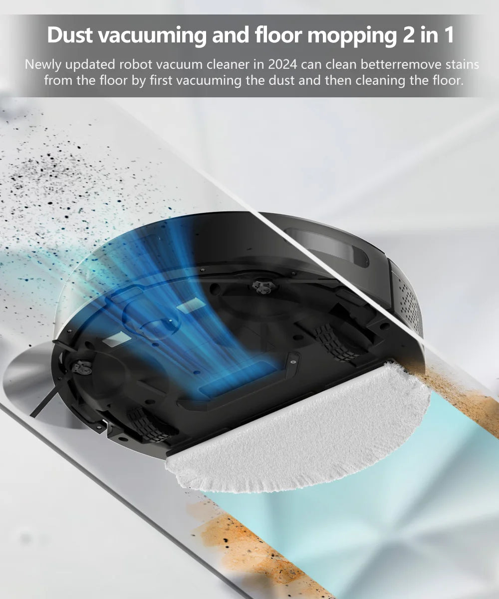 PrettyCare-Aspirateur Robot C2 avec Auto Carpet Boost, Aspirateur de Sol, Aspiration 4000Pa, Alexa, WiFi, App