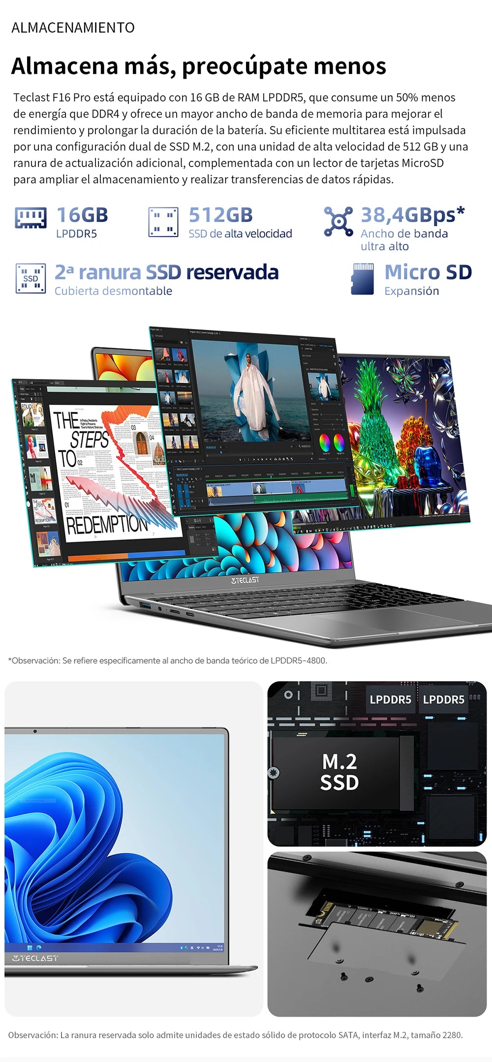 TECLAST-Ordinateur portable F16Pro avec clavier rétro4.2, 15.6 pouces, 16 Go de RAM, 512 Go de SSD, processeur Intel N95, écran IPS FHD 1080P, WiFi 6, BT 5.0, USB 3.2, 38000mWh