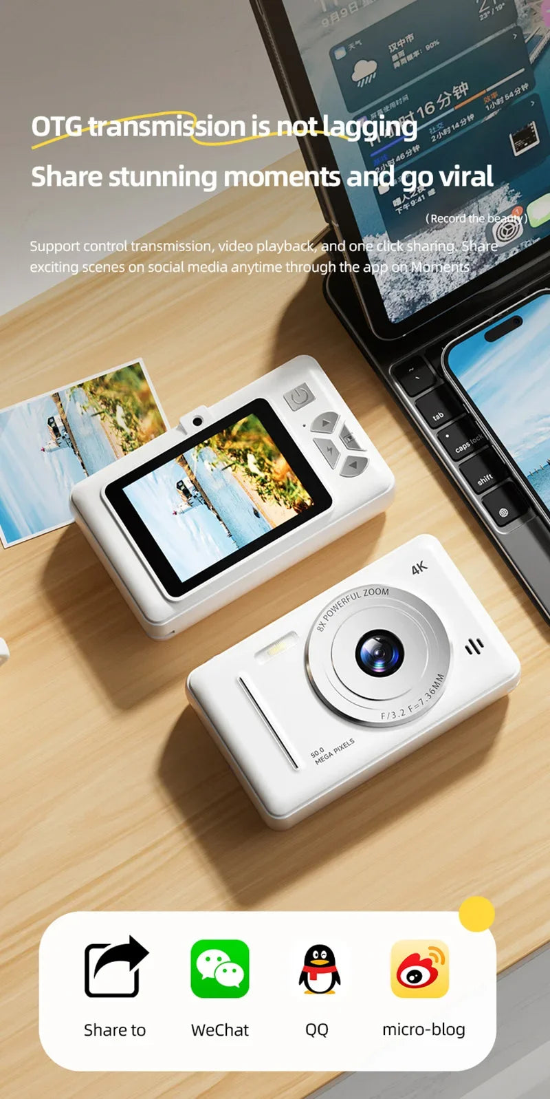 Xiaomi 4K appareil photo numérique rétro CCD Portable carte caméra d'entrée de gamme double caméra Flash 50 millions de Pixels mise au point automatique