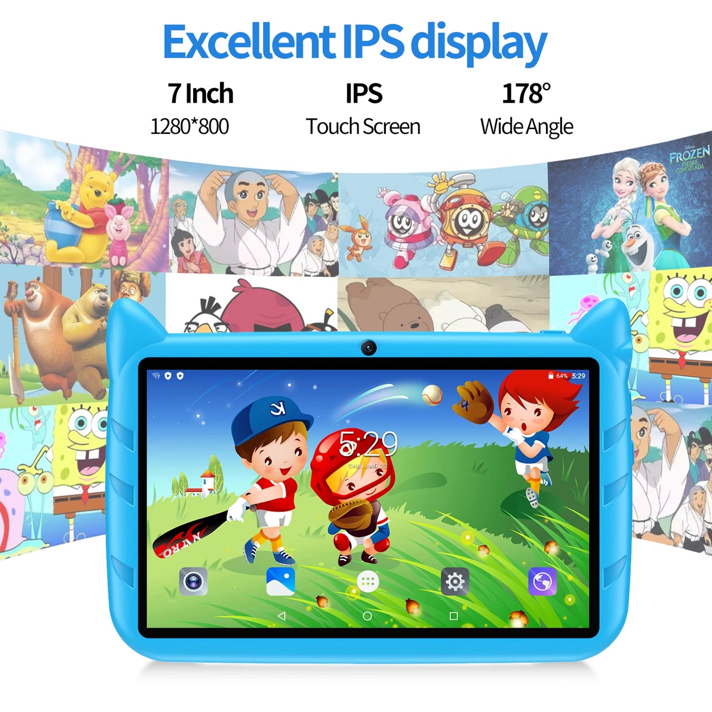 BDF dessin animé modèle 7 pouces enfants tablette Quad Core 4GB RAM 64GB ROM Android 13 Google apprentissage jeux éducatifs tablettes 4000mAh