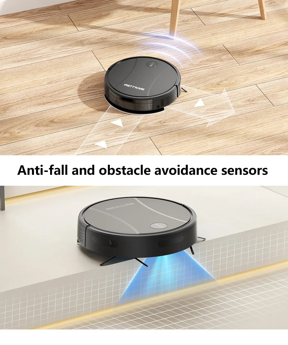 PrettyCare-Aspirateur Robot C2 avec Auto Carpet Boost, Aspirateur de Sol, Aspiration 4000Pa, Alexa, WiFi, App