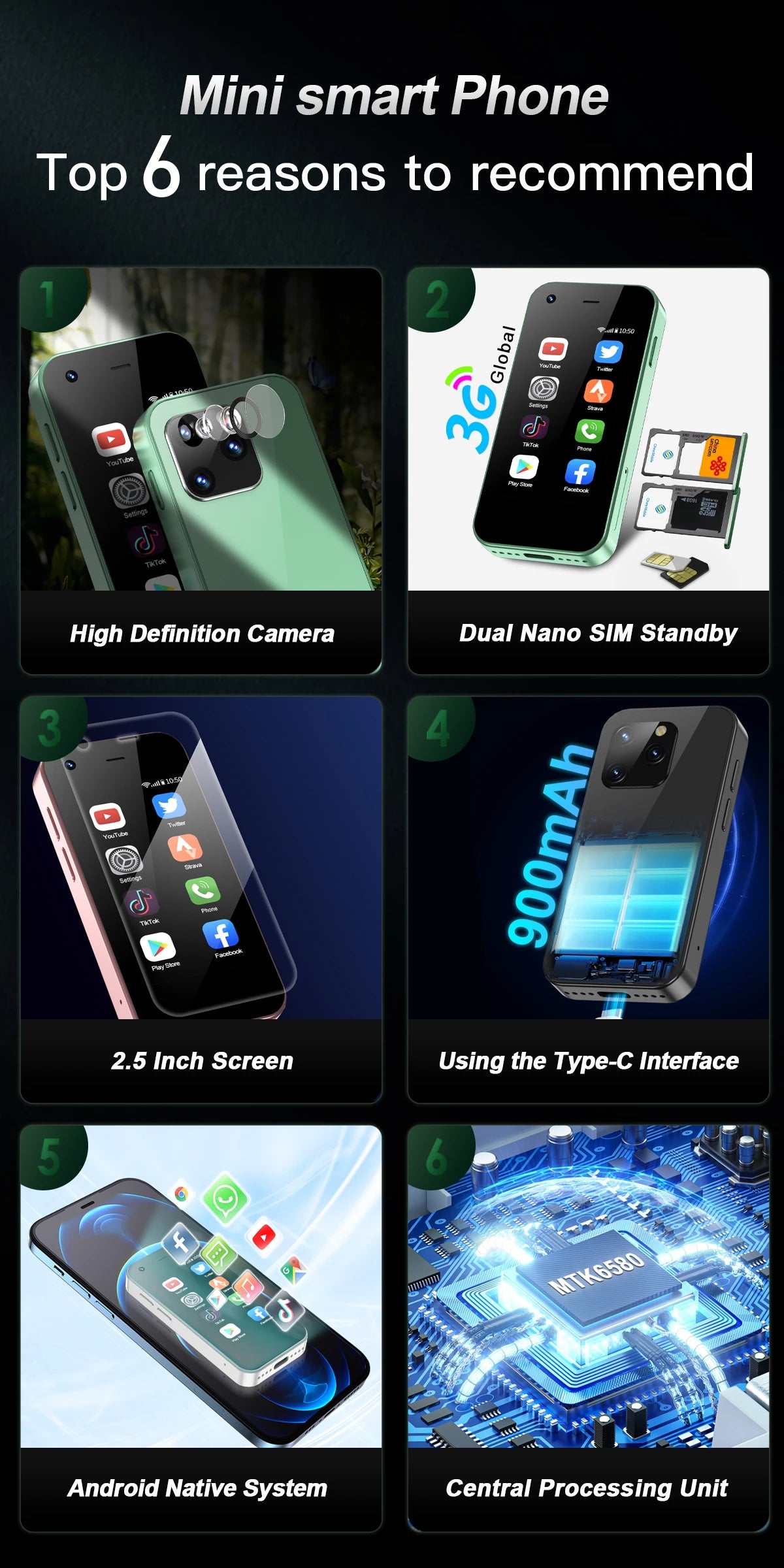 SERVO KING5000 Super Mini Smartphone 3G système Android 2 SIM veille WhatsAPP WiFi Hotspot 2.5 "écran petits téléphones mobiles intelligents