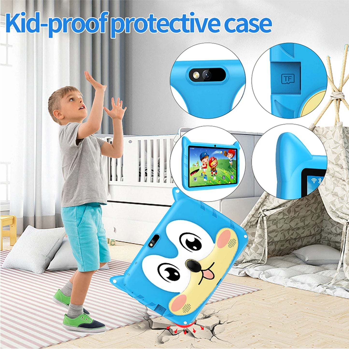 BDF dessin animé modèle 7 pouces enfants tablette Quad Core 4GB RAM 64GB ROM Android 13 Google apprentissage jeux éducatifs tablettes 4000mAh