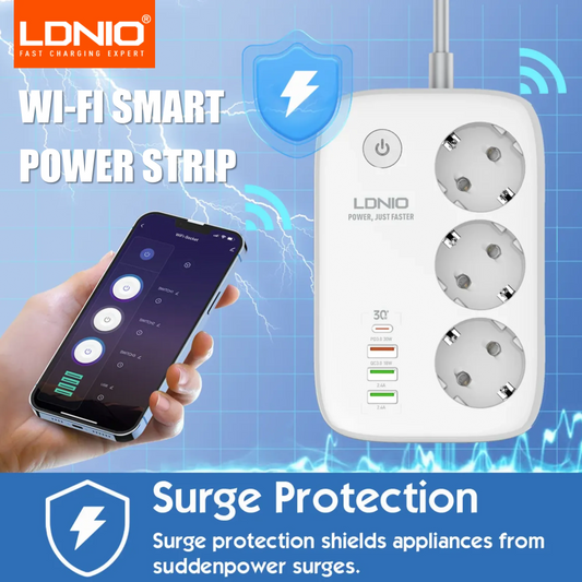 LDNIO – multiprise intelligente Tuya WIFI, câble d'extension de prise ue, adaptateur de synchronisation avec 3 prises, 3 ports USB, application Bluetooth Smart Life
