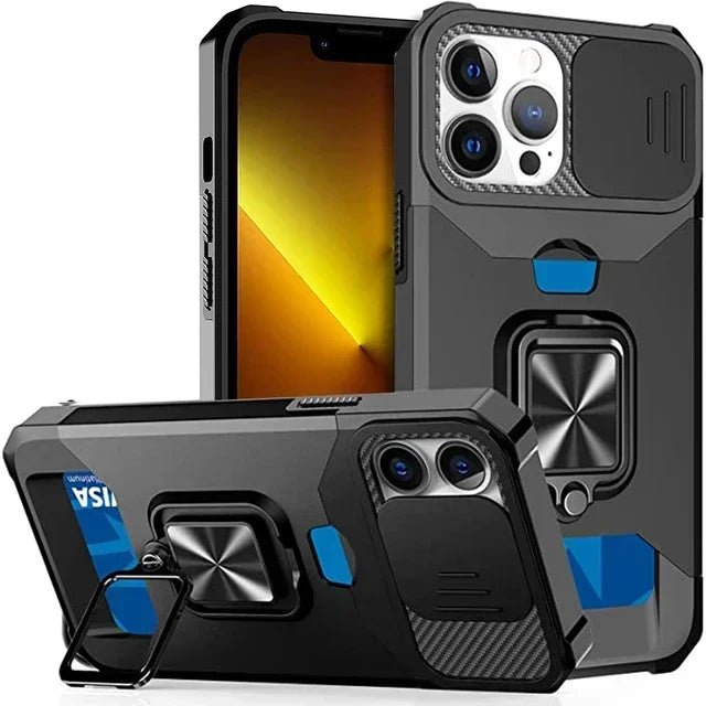 Coque pour iPhone 17,  Pro et Pro Max Protection robuste avec couvercle de caméra coulissant et couvercle à Clip pour carte