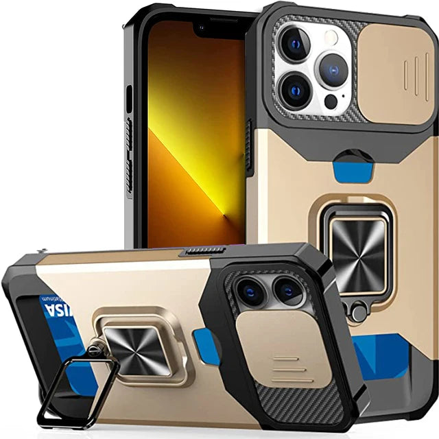 Coque pour iPhone 17,  Pro et Pro Max Protection robuste avec couvercle de caméra coulissant et couvercle à Clip pour carte