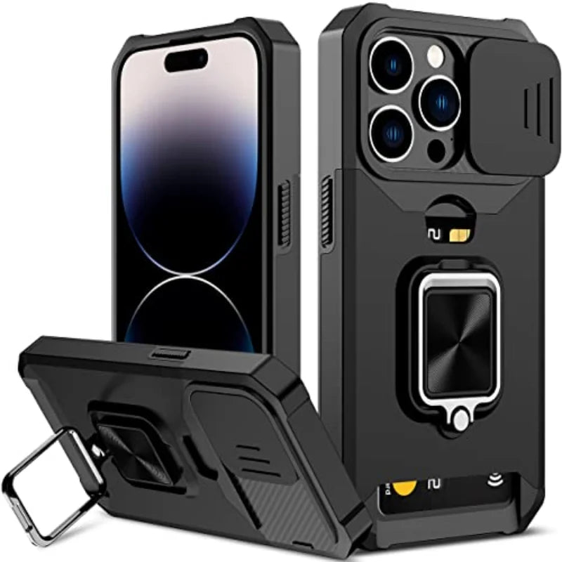 Coque pour iPhone 17,  Pro et Pro Max Protection robuste avec couvercle de caméra coulissant et couvercle à Clip pour carte